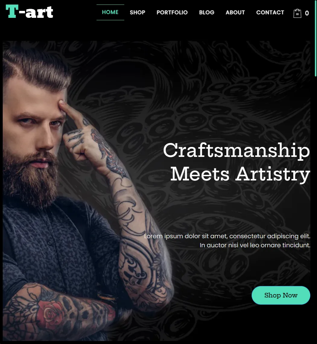 Le modèle de site T-art, pour un salon de tatouage